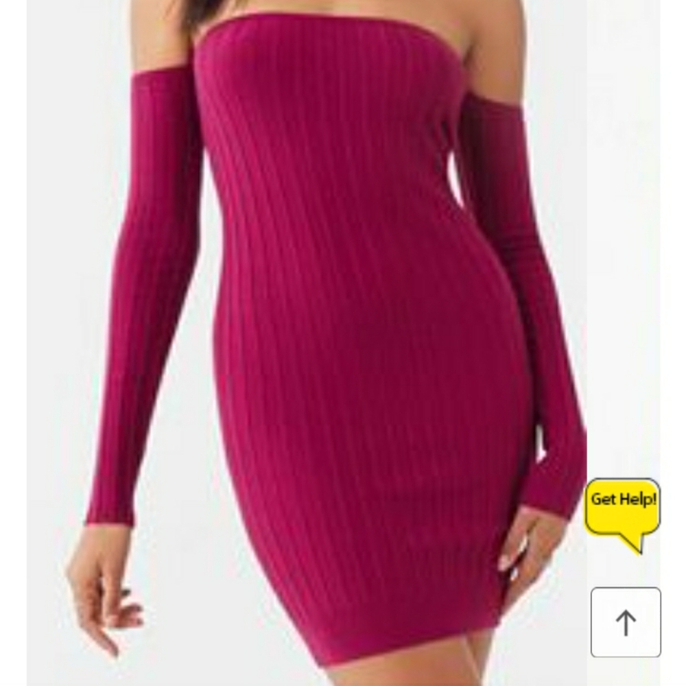 Hot pink off shoulders sweater dress, L